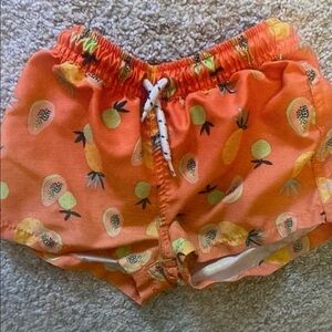 Vibrant Orange Papaya Print Kids Swim Trunks